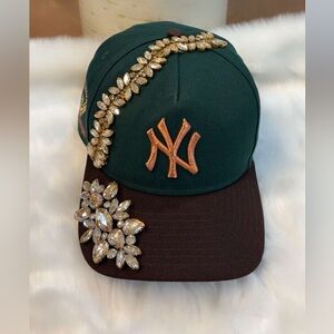 Embellished Green and Brown Cap